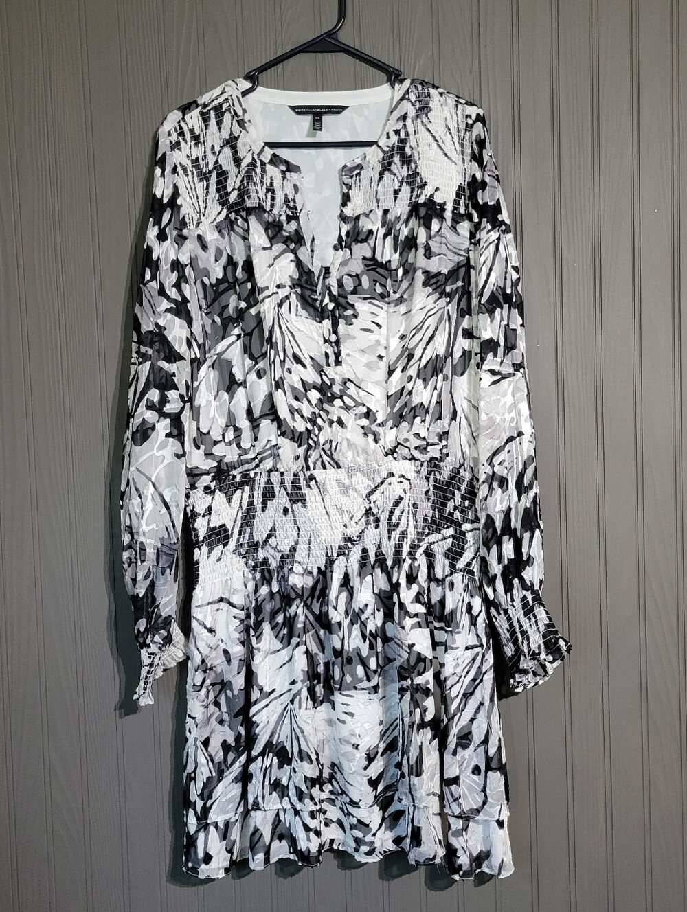 White House Black Market Monochrome Long Sleeve Dress Black White Women's XL